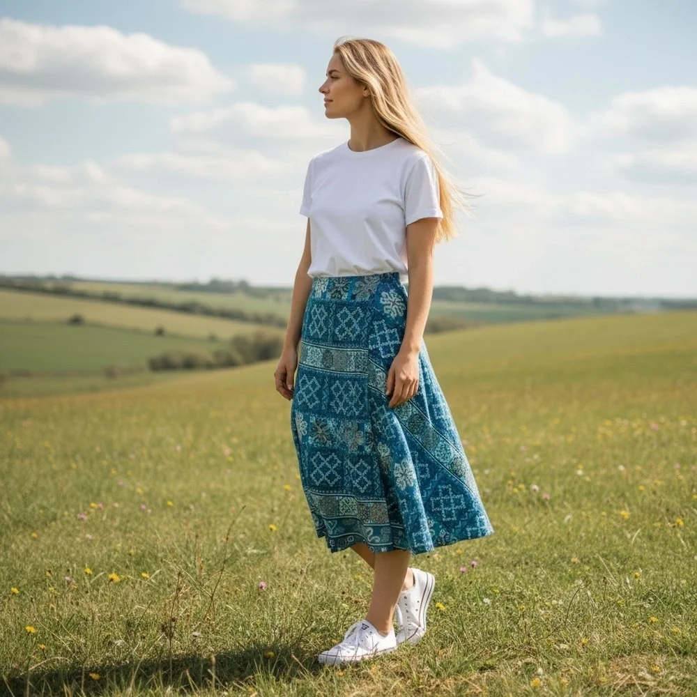 Women's True Wrap High Waisted Linen Skirt Medium Handmade Boho Cottage Festival